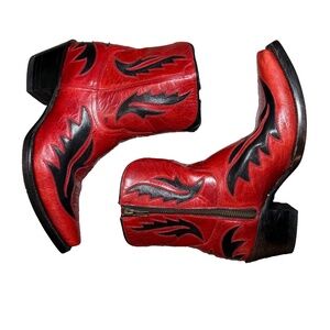 Azulado Women's Red & Black Flame Leather Western Ankle Boots - Size 8 B